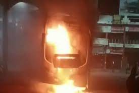 sagar, Fire broke out , chartered bus stand