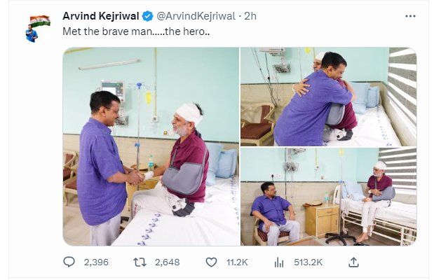 दिल्ली सीएम ने तस्वीरों के साथ कैप्शन लिखा- बहादुर से आदमी मिला