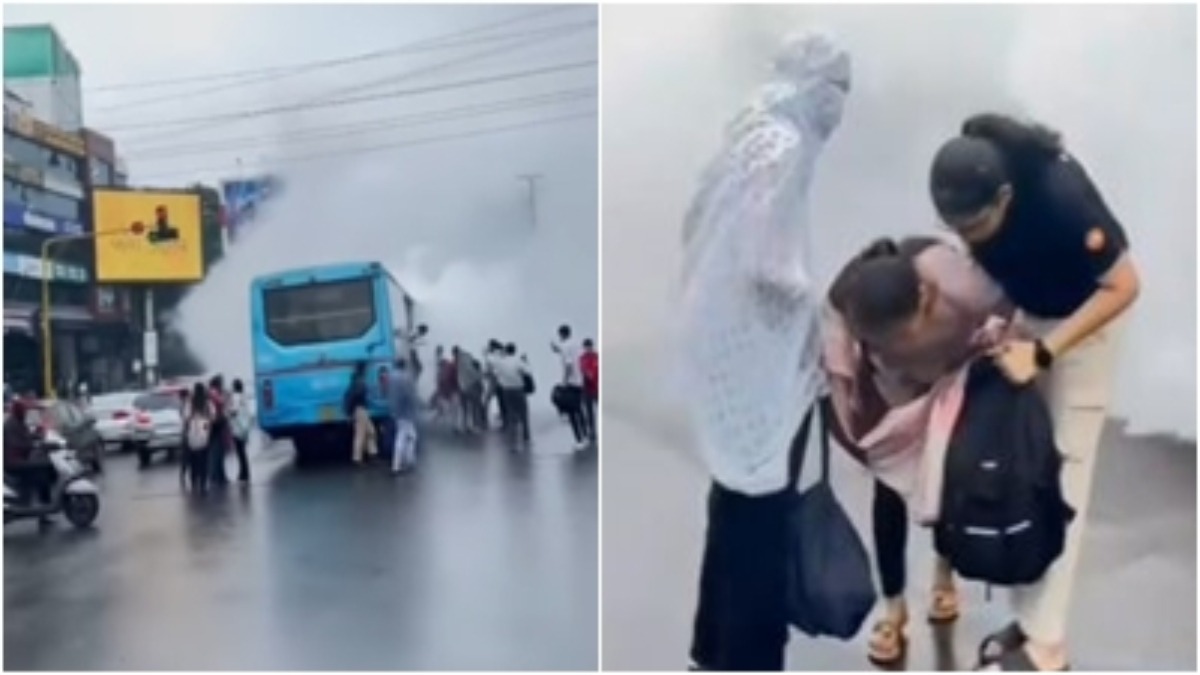 indore, Fire broke out, moving bus 