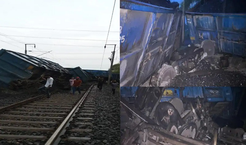 bhopal, Goods train laden,coal derailed