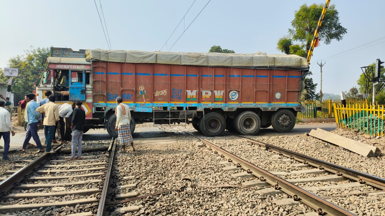 jabalpur,  steering of a truck crossing , railway track