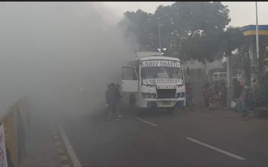 jabalpur, Bus caught fire,petrol pump