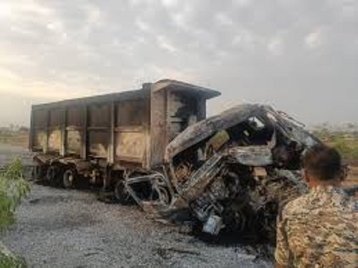 gwalior,After the collision , two trucks, one caught fire
