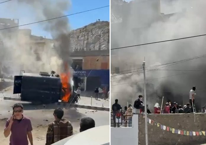 leh, Protests turn violent ,shutdown in Leh