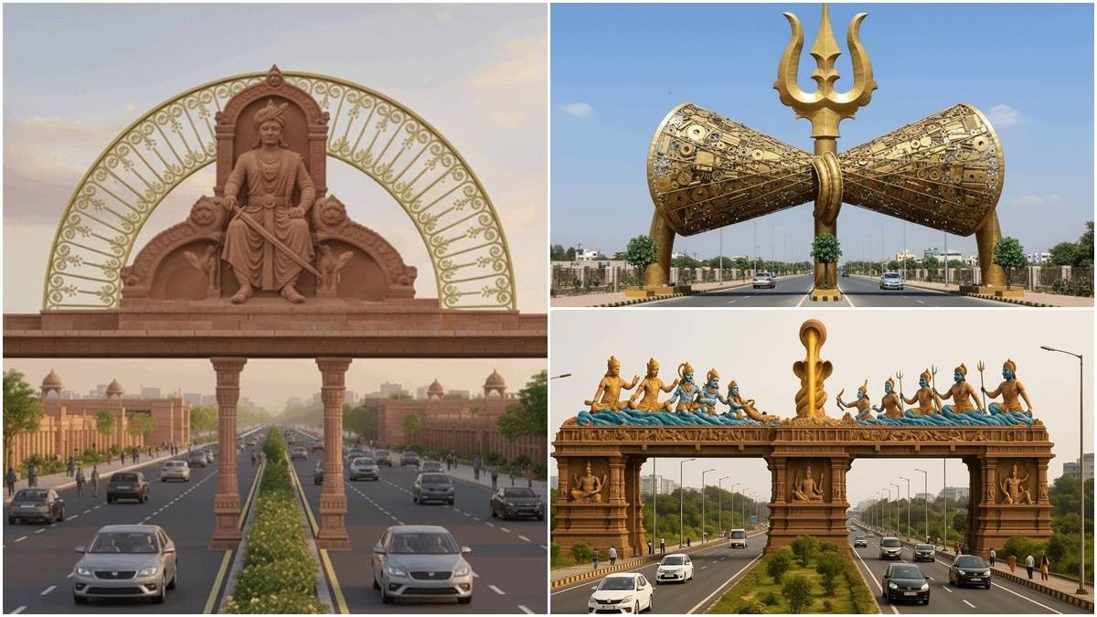 Ujjain, nine grand entrance gates,eternal glory,visible, soon, enters , city.