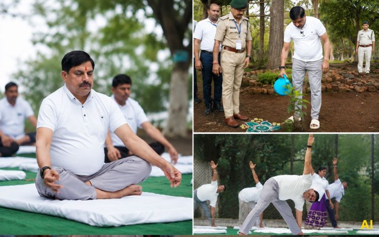 CM Mohan Yadav , practices yoga ,  Kukru; urges people , adopt yoga daily.