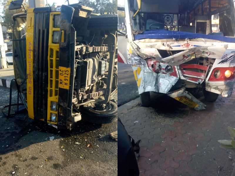 bhopal, School bus, mini bus collide strongly
