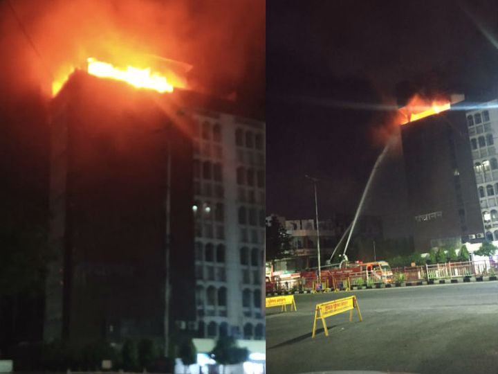 bhopal, Fire, Panchanan Bhawan, New Market, 25 vehicles , fire brigade reached 