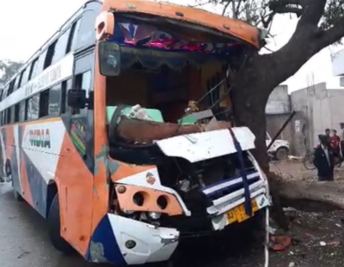 Indore, Bus full , passengers entered , tree, no casualties