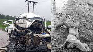 Rajgarh, Car collided,container after hitting a passerby, two killed, two injured