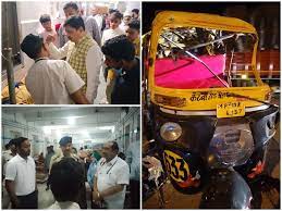 satna, Overloaded riding ,auto collided , truck parked 